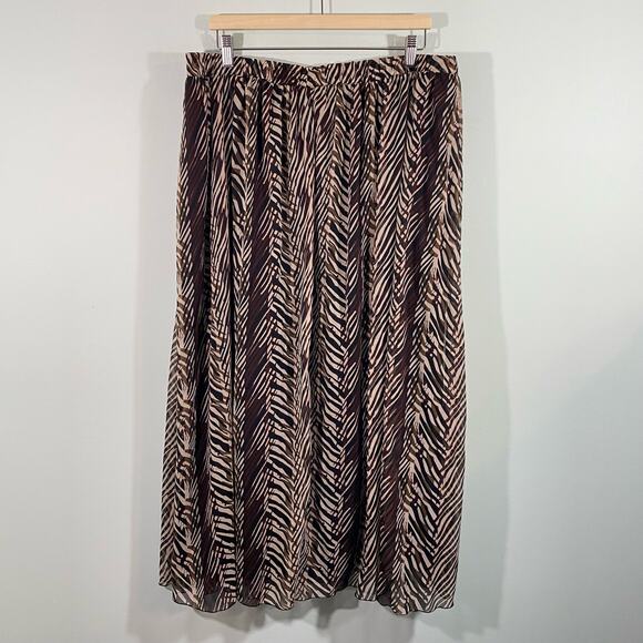 Vtg Y2K Grace Elements Brown Animal Print Chiffon Pleated Midi Skirt Size 2X - Picture 2 of 5